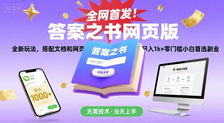 全网首发！答案之书网页版，全新玩法，搭配文档和网页，日入1k+零门槛小白首选副业【揭秘】-LanTi云网创