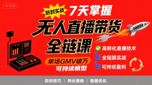 无人直播带货全链防封实战课，7天掌握高转化直播技术，实现单场GMV破万可持续模型-LanTi云网创
